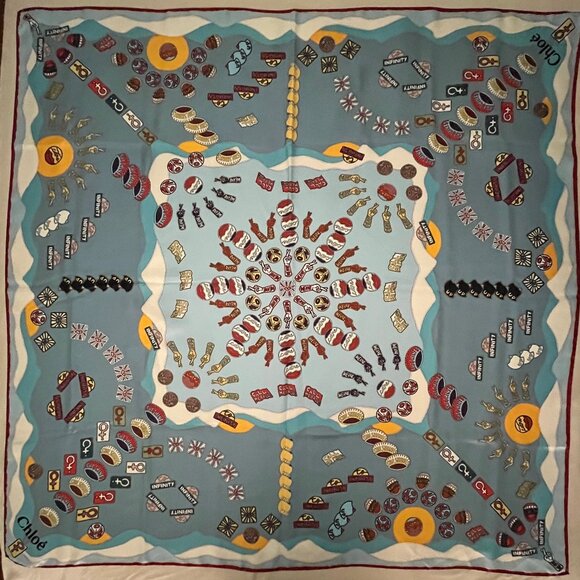 Chloé Silk Scarf - Blues - Authentic - Picture 10 of 17